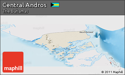Shaded Relief Panoramic Map of Central Andros, single color outside