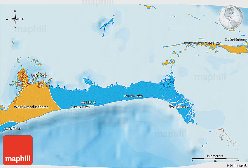 Political 3D Map of East Grand Bahama