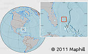 Gray Location Map of Grand Cay, highlighted country, hill shading