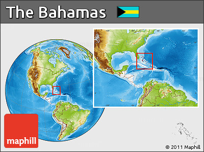 Physical Location Map of the Bahamas, highlighted continent, within the entire continent