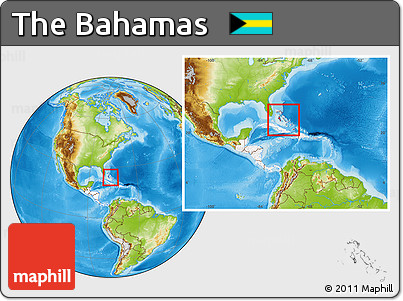 Physical Location Map of the Bahamas, highlighted continent, within the entire continent