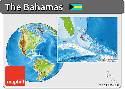 Physical Location Map of the Bahamas, highlighted continent
