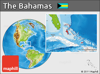 Physical Location Map of the Bahamas, highlighted continent