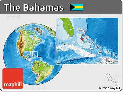 Physical Location Map of the Bahamas, highlighted continent