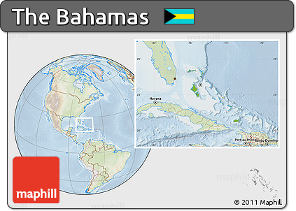 Physical Location Map of the Bahamas, lighten