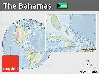 Physical Location Map of the Bahamas, lighten