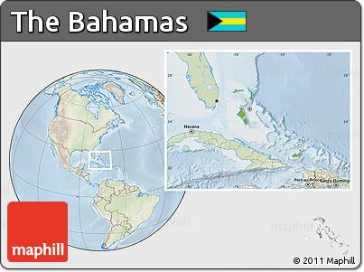 Physical Location Map of the Bahamas, lighten