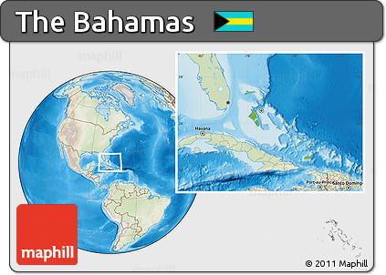 Physical Location Map of the Bahamas, lighten, land only