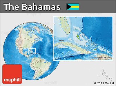 Physical Location Map of the Bahamas, lighten, land only