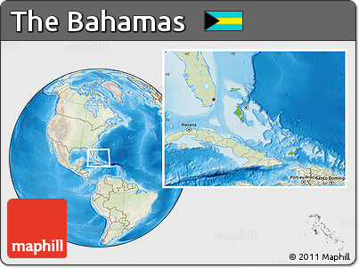 Physical Location Map of the Bahamas, lighten, land only