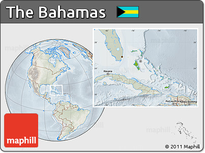 Physical Location Map of the Bahamas, lighten, semi-desaturated