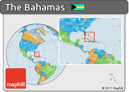 Political Location Map of the Bahamas, within the entire continent