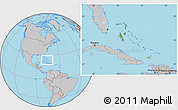 Satellite Location Map of The Bahamas, gray outside
