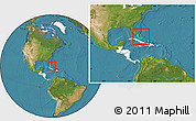 Satellite Location Map of The Bahamas, highlighted continent, within the entire continent