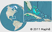Satellite Location Map of The Bahamas, lighten, land only