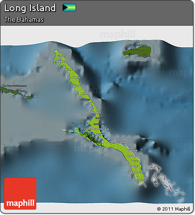 Physical 3D Map of Long Island, darken