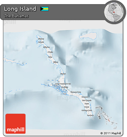 Silver Style 3D Map of Long Island, single color outside