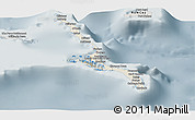 Shaded Relief Panoramic Map of Long Island, semi-desaturated
