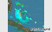 Satellite Map of The Bahamas, darken, semi-desaturated, land only
