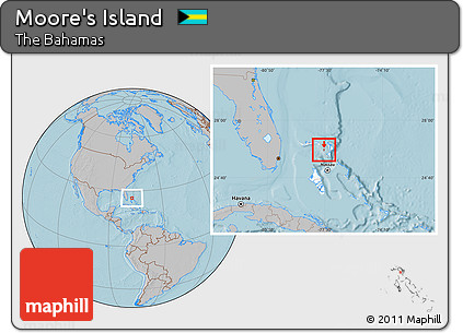 Gray Location Map of Moore's Island, highlighted country, hill shading