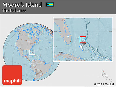 Gray Location Map of Moore's Island, highlighted country, hill shading