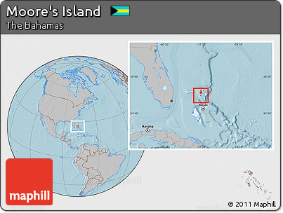 Gray Location Map of Moore's Island, highlighted country, hill shading