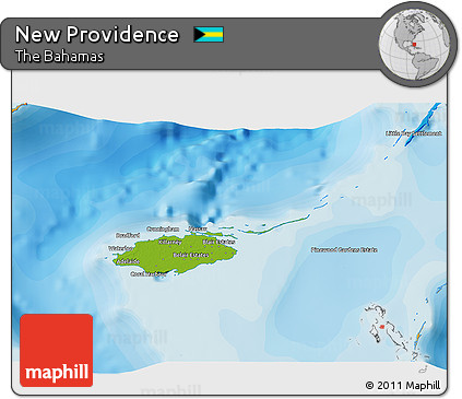 Physical 3D Map of New Providence, political outside