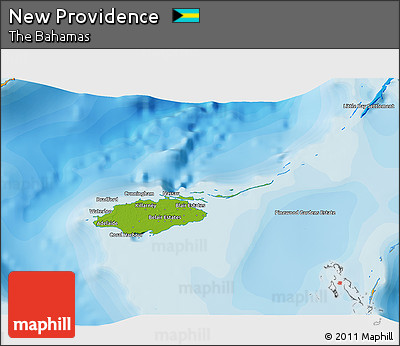 Physical 3D Map of New Providence, political outside