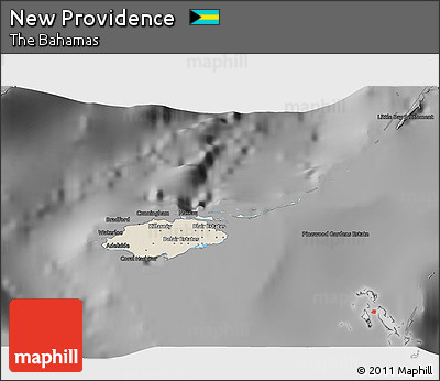 Shaded Relief 3D Map of New Providence, darken, desaturated
