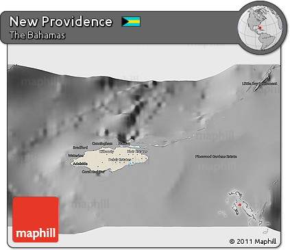 Shaded Relief 3D Map of New Providence, darken, desaturated