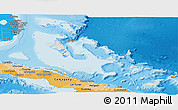 Shaded Relief Panoramic Map of The Bahamas, political shades outside, shaded relief sea