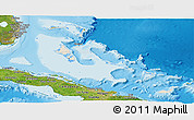 Shaded Relief Panoramic Map of The Bahamas, satellite outside, shaded relief sea
