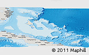 Shaded Relief Panoramic Map of The Bahamas, semi-desaturated, land only