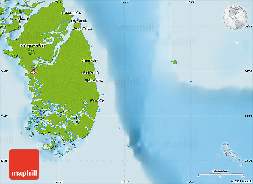 Physical Map of South Andros