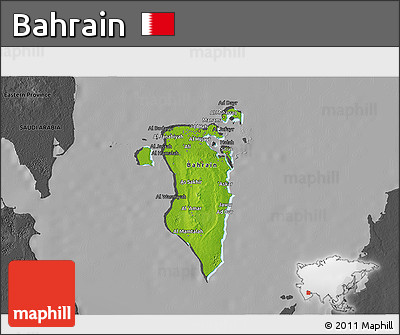 Physical 3D Map of Bahrain, darken, desaturated
