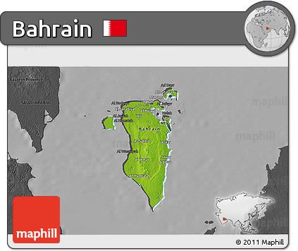 Physical 3D Map of Bahrain, darken, desaturated