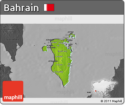 Physical 3D Map of Bahrain, darken, desaturated