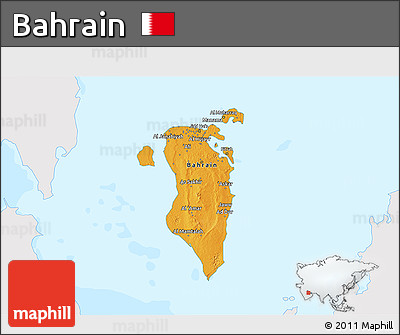 Political 3D Map of Bahrain, single color outside, bathymetry sea