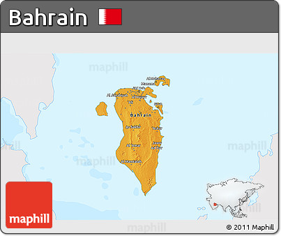 Political 3D Map of Bahrain, single color outside, bathymetry sea