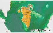 Political 3D Map of Bahrain, single color outside, satellite sea
