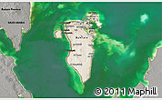 Satellite 3D Map of Bahrain, darken, semi-desaturated, land only