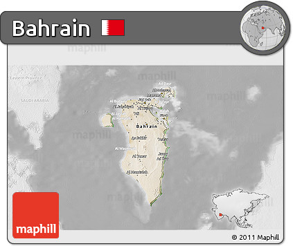 Satellite 3D Map of Bahrain, lighten, desaturated