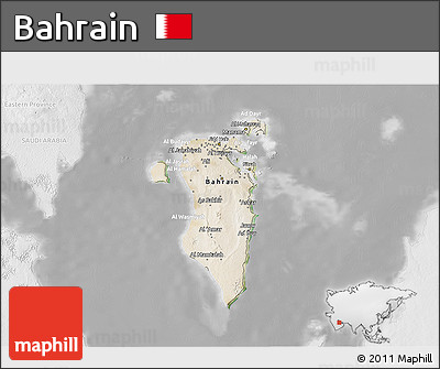 Satellite 3D Map of Bahrain, lighten, desaturated