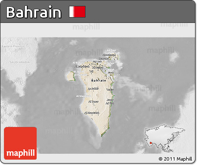 Satellite 3D Map of Bahrain, lighten, desaturated
