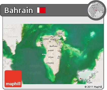 Satellite 3D Map of Bahrain, lighten, land only