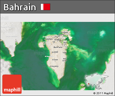 Satellite 3D Map of Bahrain, lighten, semi-desaturated, land only