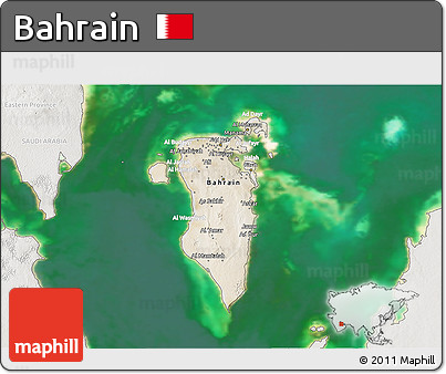 Satellite 3D Map of Bahrain, lighten, semi-desaturated, land only