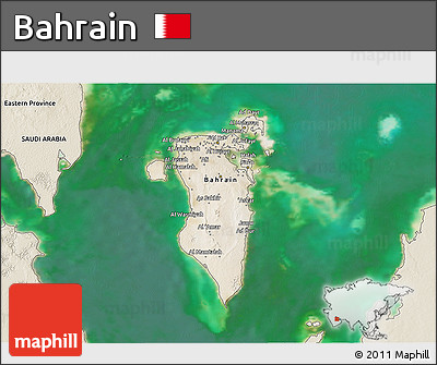 Satellite 3D Map of Bahrain, shaded relief outside, satellite sea