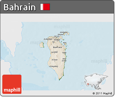 Satellite 3D Map of Bahrain, single color outside, bathymetry sea, shaded relief sea