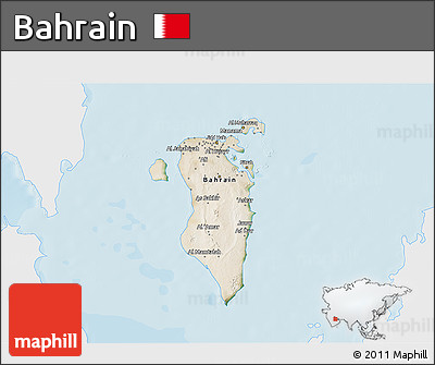 Satellite 3D Map of Bahrain, single color outside, bathymetry sea, shaded relief sea